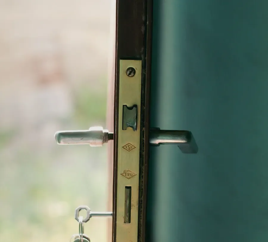 Open door showing the locking edge and handle – checking for lock repair or replacement in Bournemouth with the door open, Locksmith Bournemouth